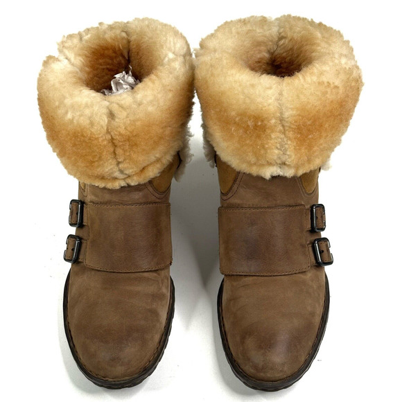 Born AMAZE Shearling Wool Suede Leather Ankle Boots Women's 8.5/40 Monk Strap - Picture 2 of 14